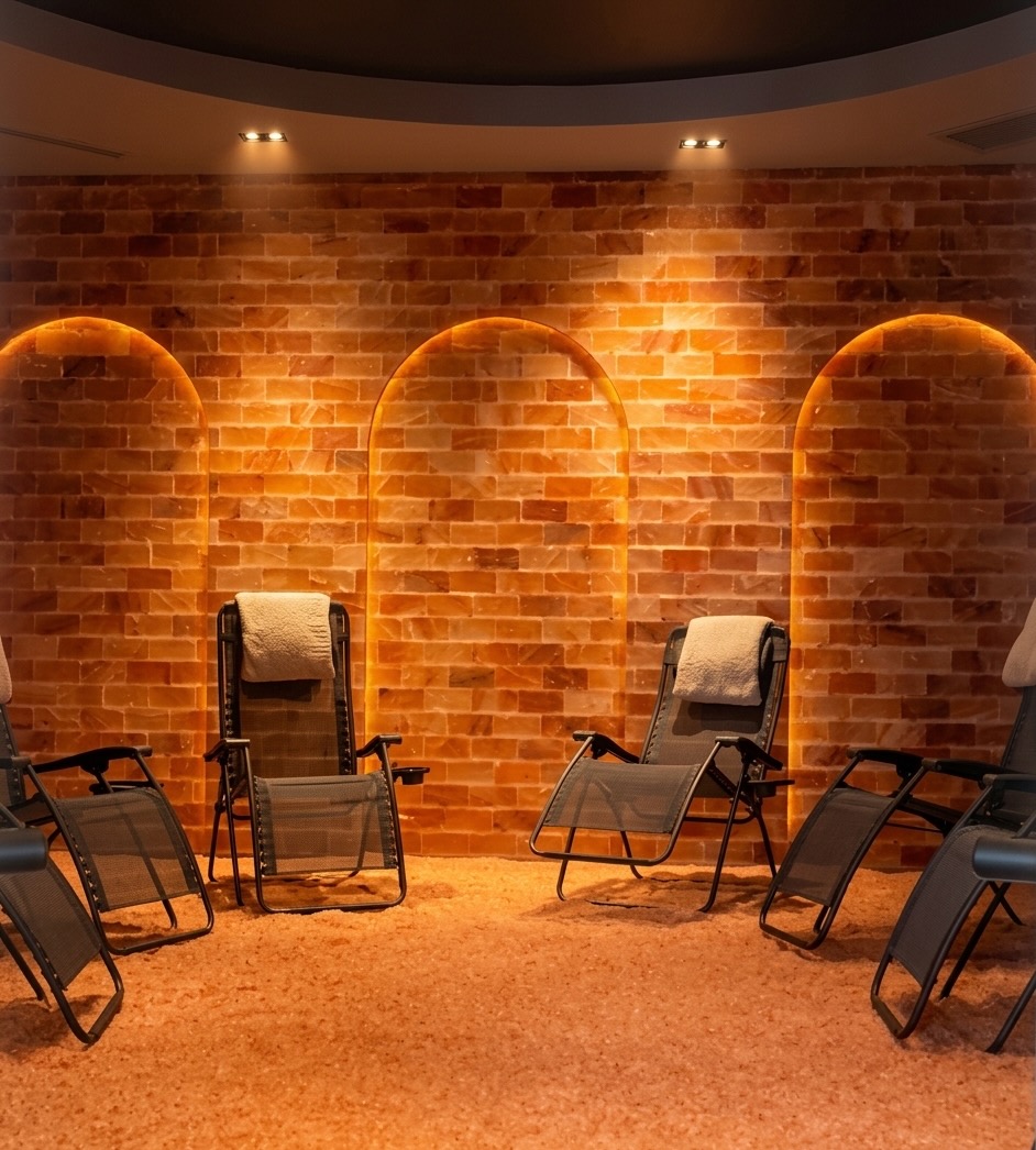 Sôlt & Skin — Himalayan salt room with backlit salt brick alcoves